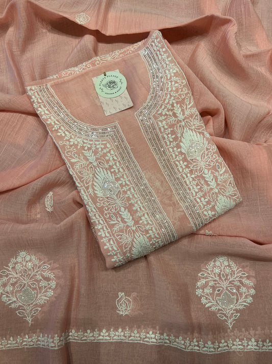 Baby Pink Chikankari Chanderi Mul Kurta Set