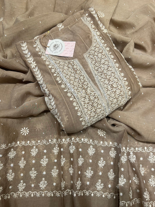 Brown Chanderi  Silk Anarkali &Dupatta set