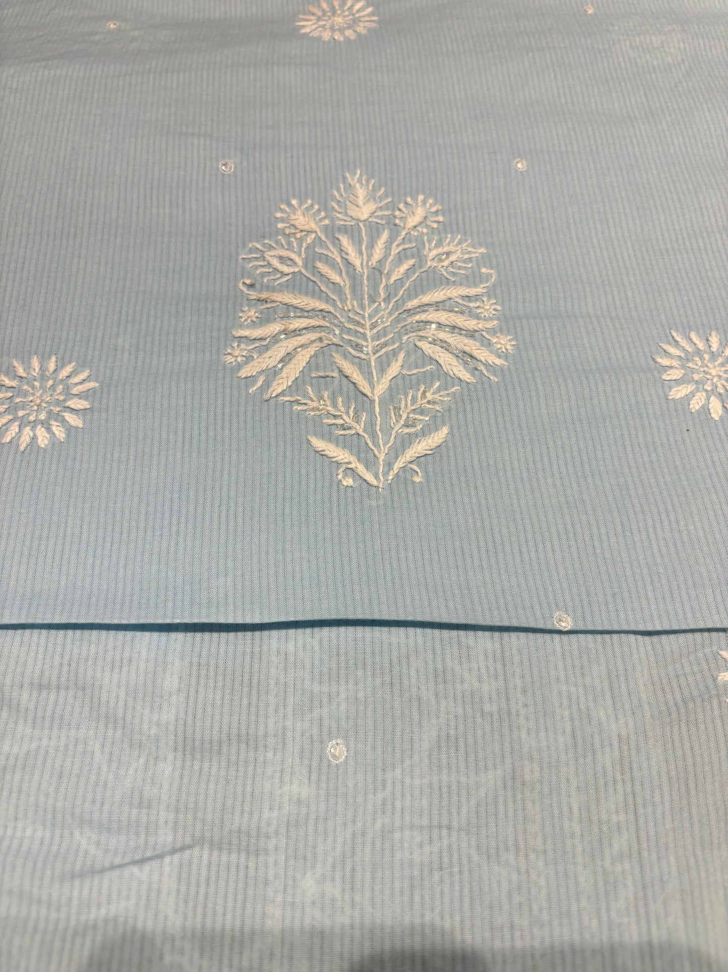 Powder blue Mul Chikankari Kurta Fabric