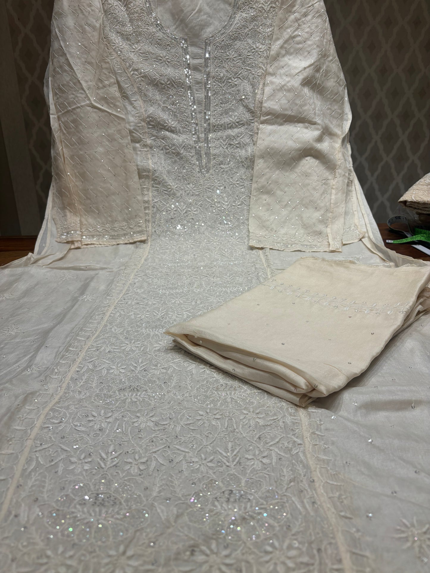 Dyeable Silk Chikankari Kurta and dupatta