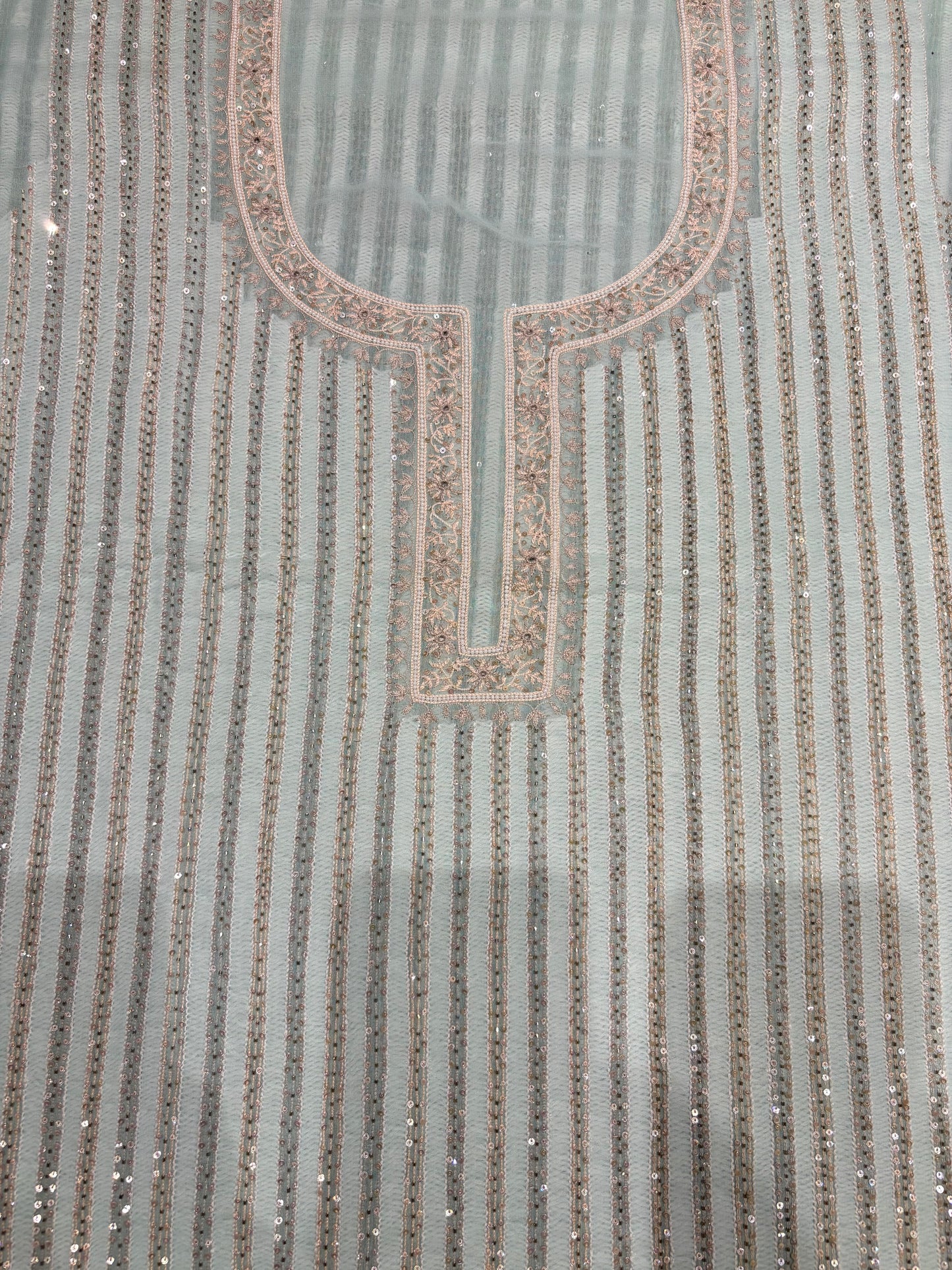 Blue Pure Georgette Chikankari Kurta and Organza Dupatta