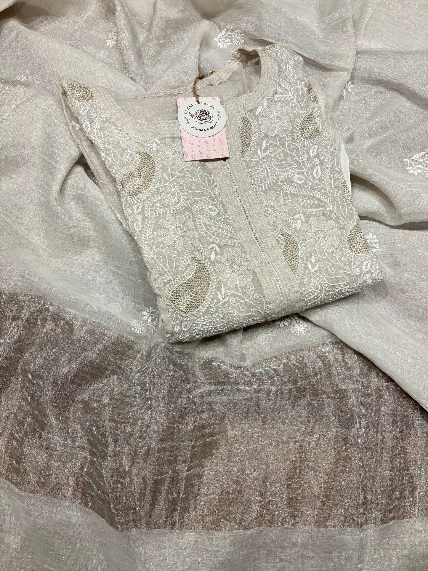 Dyeable pure silver tissue straight kurta and dupatta set