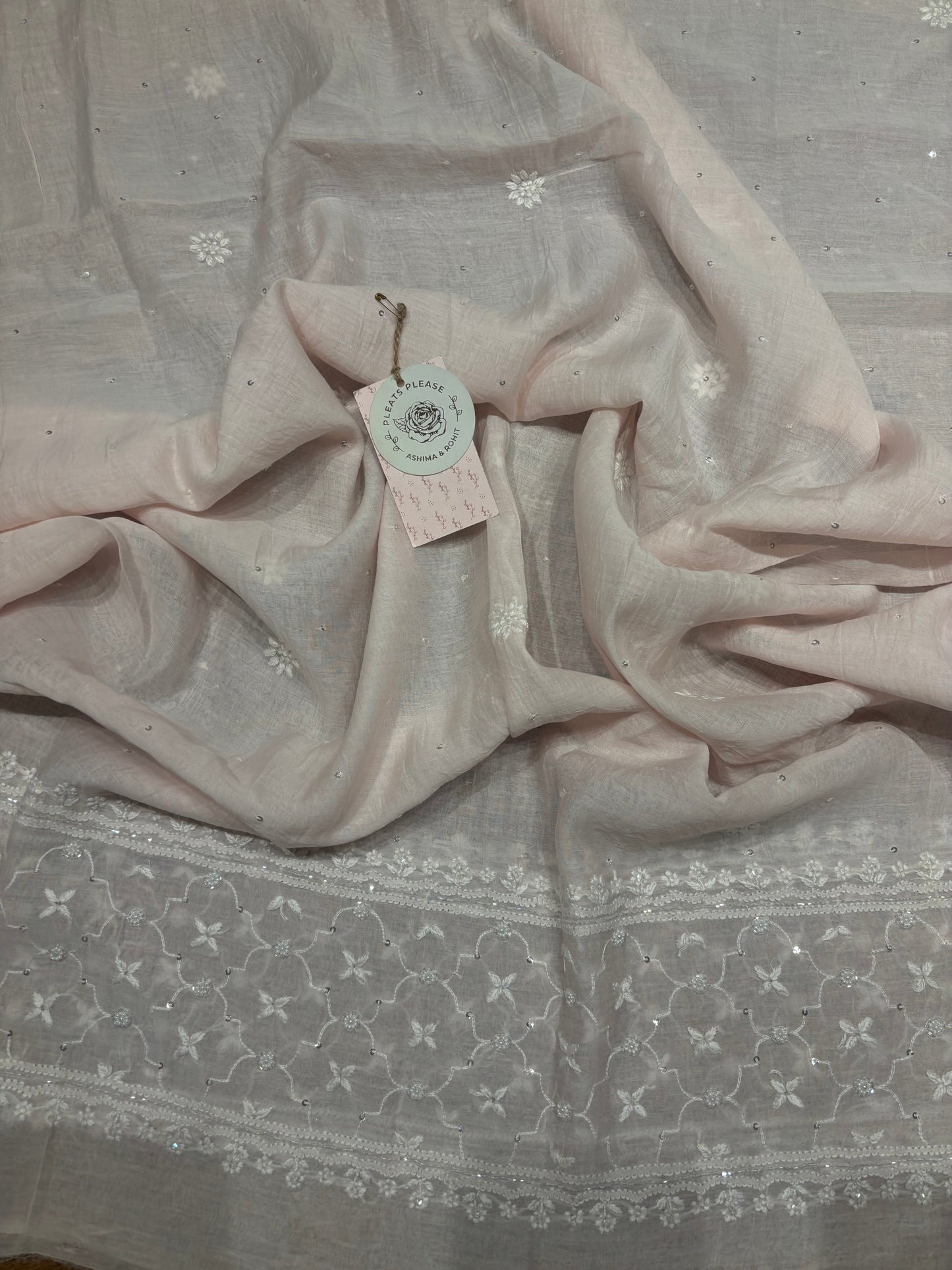 Rosé Cloud Chanderi Mul Chikankari Straight Kurta And Dupatta Set