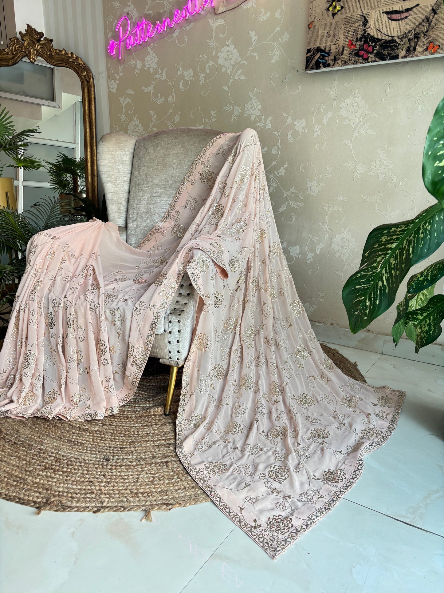 Camille Pink Pure Georgette Badla Saree