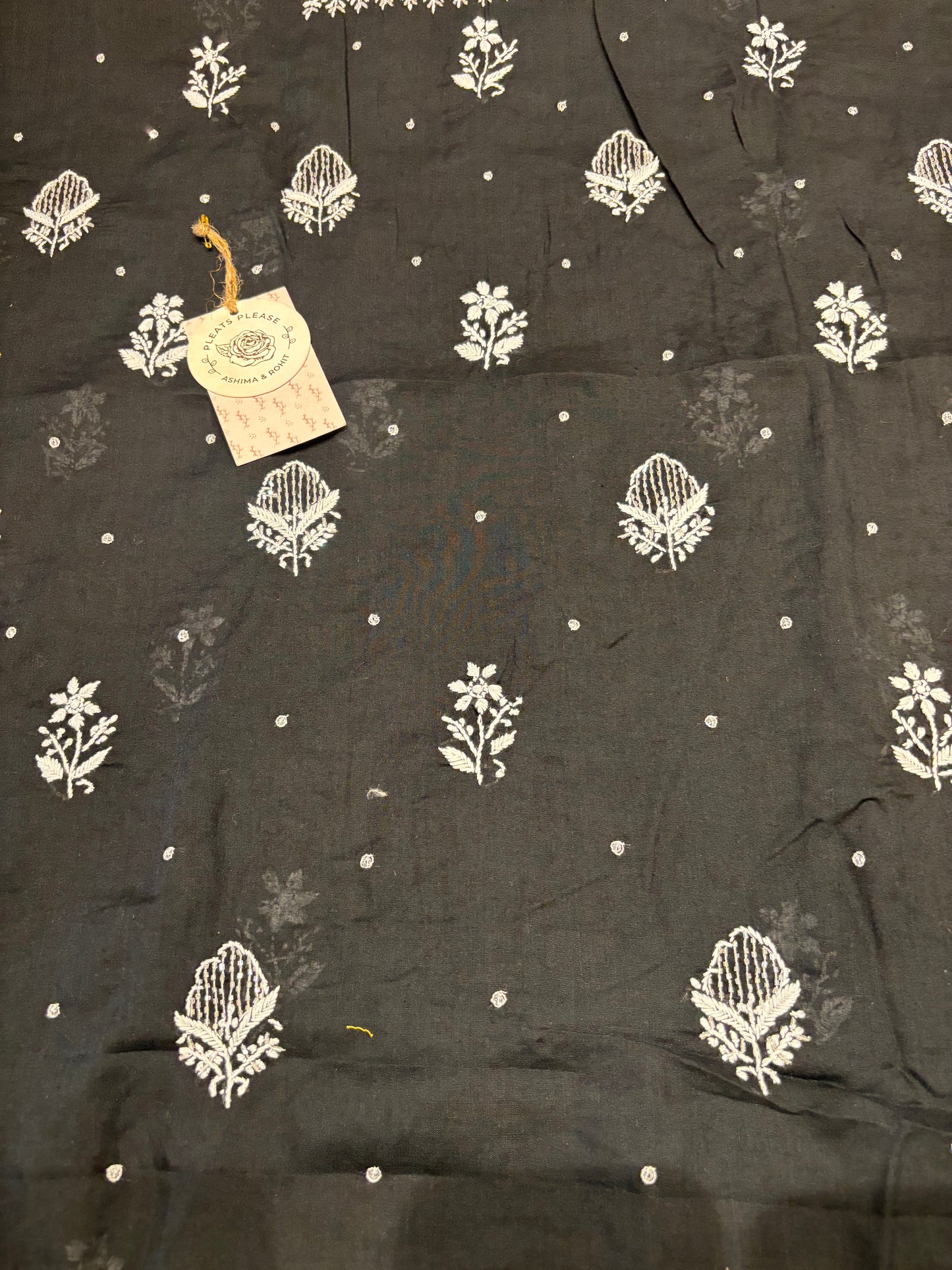 Black Mul Chikankari Kurta Fabric