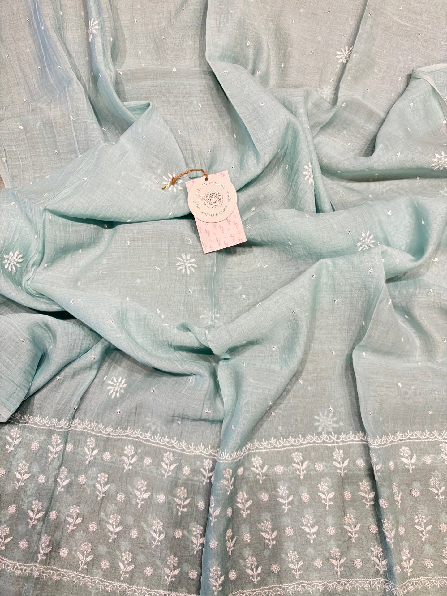 Teal Green Chanderi Mul Chikankari  Anarkali Kurta and Dupatta