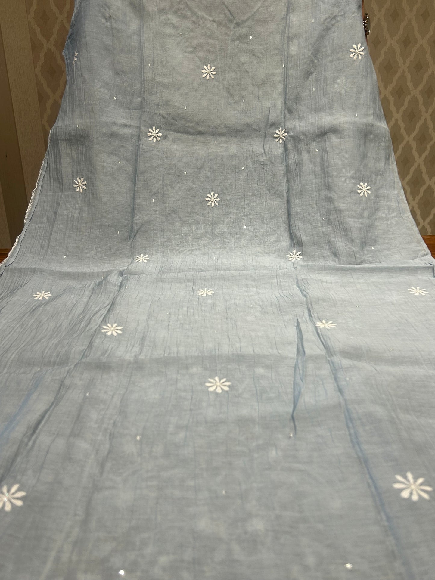 Baby Blue Chanderi Mul Chikankari Kurta and Dupatta