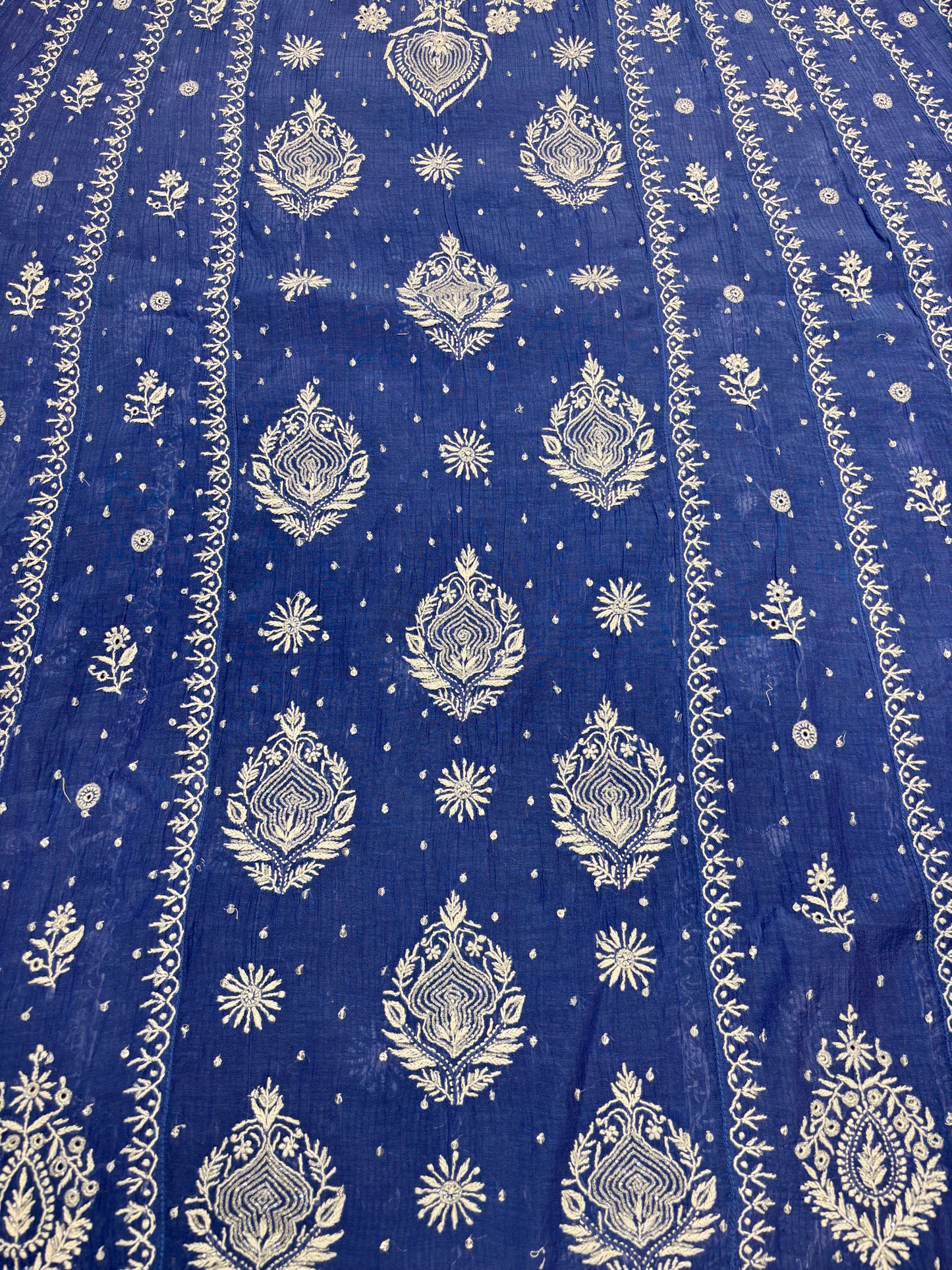Blue Chanderi Mul Chikankari Anarkali and Dupatta