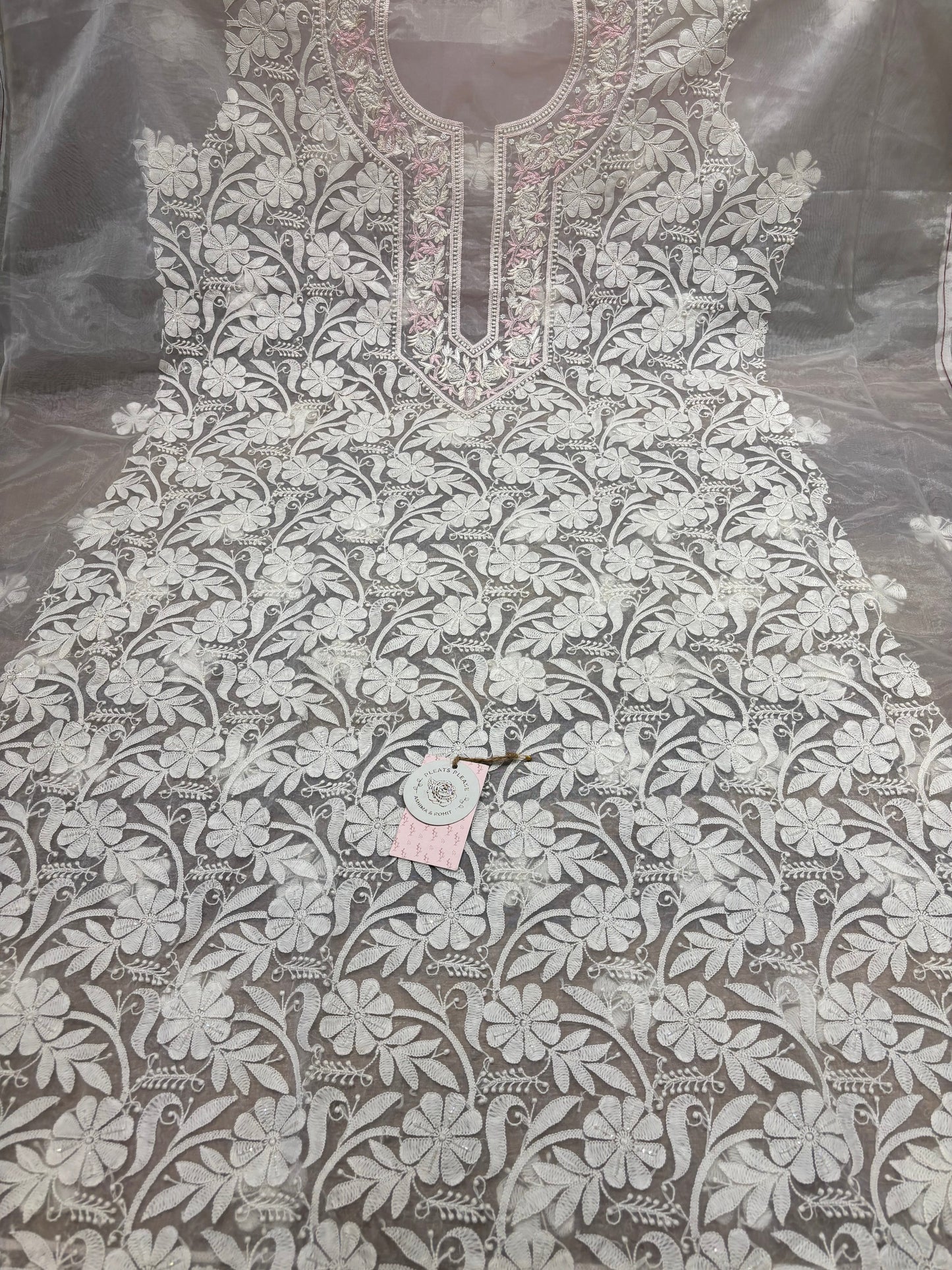 Dyeable Organza Chikankari Kurta Fabric