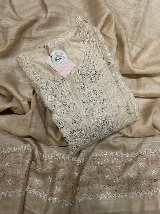 Natural Tussar Silk Badala Anarkali & Dupatta Set