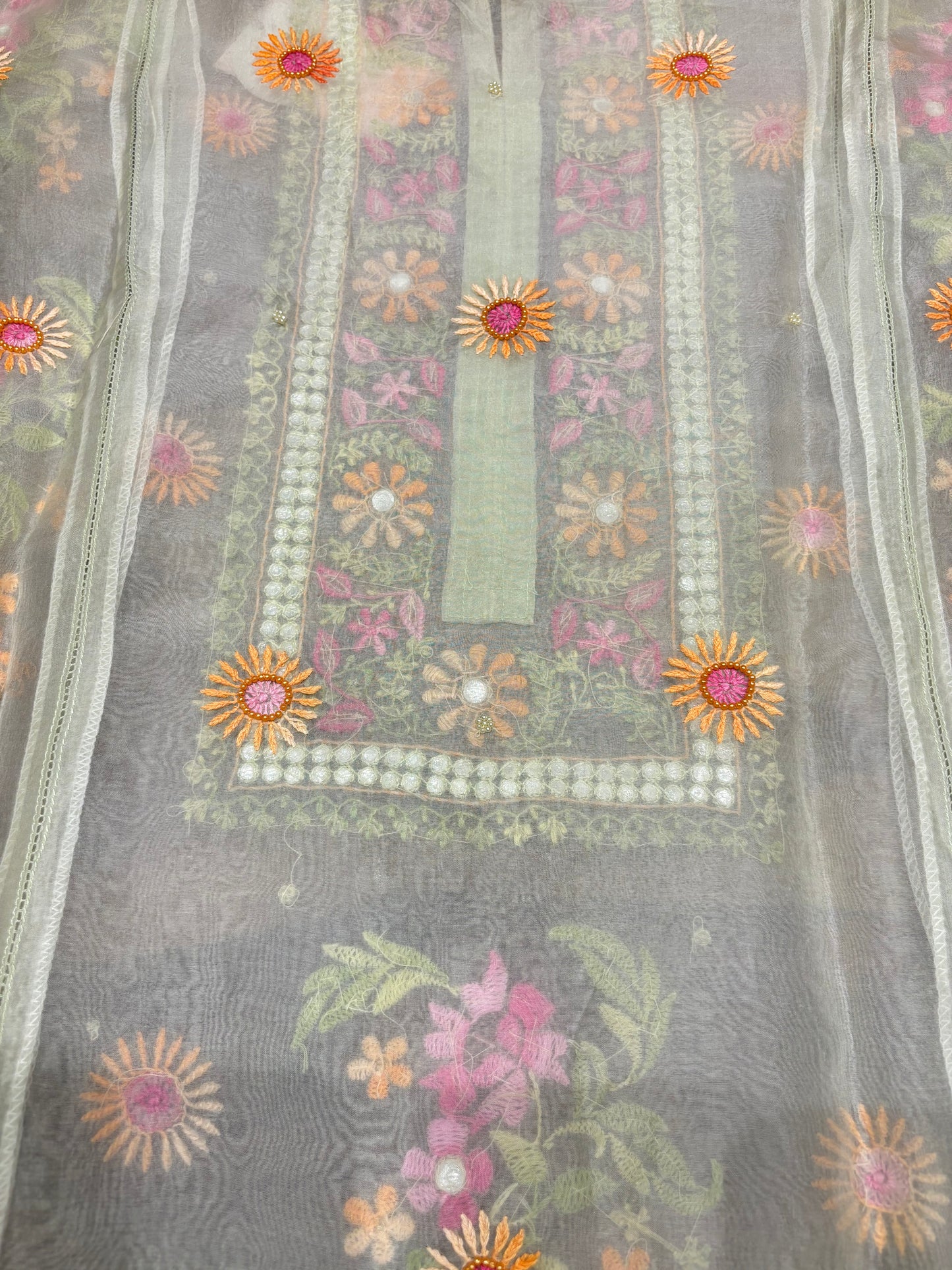 Dyeable Organza Silk Chikankari Kurta and Dupatta