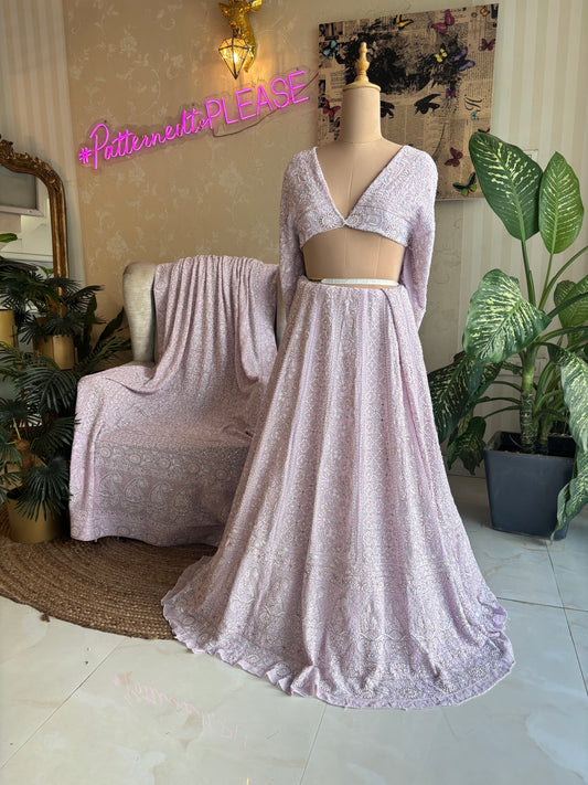 Lilac Pure Georgette Chikankari Lehenga