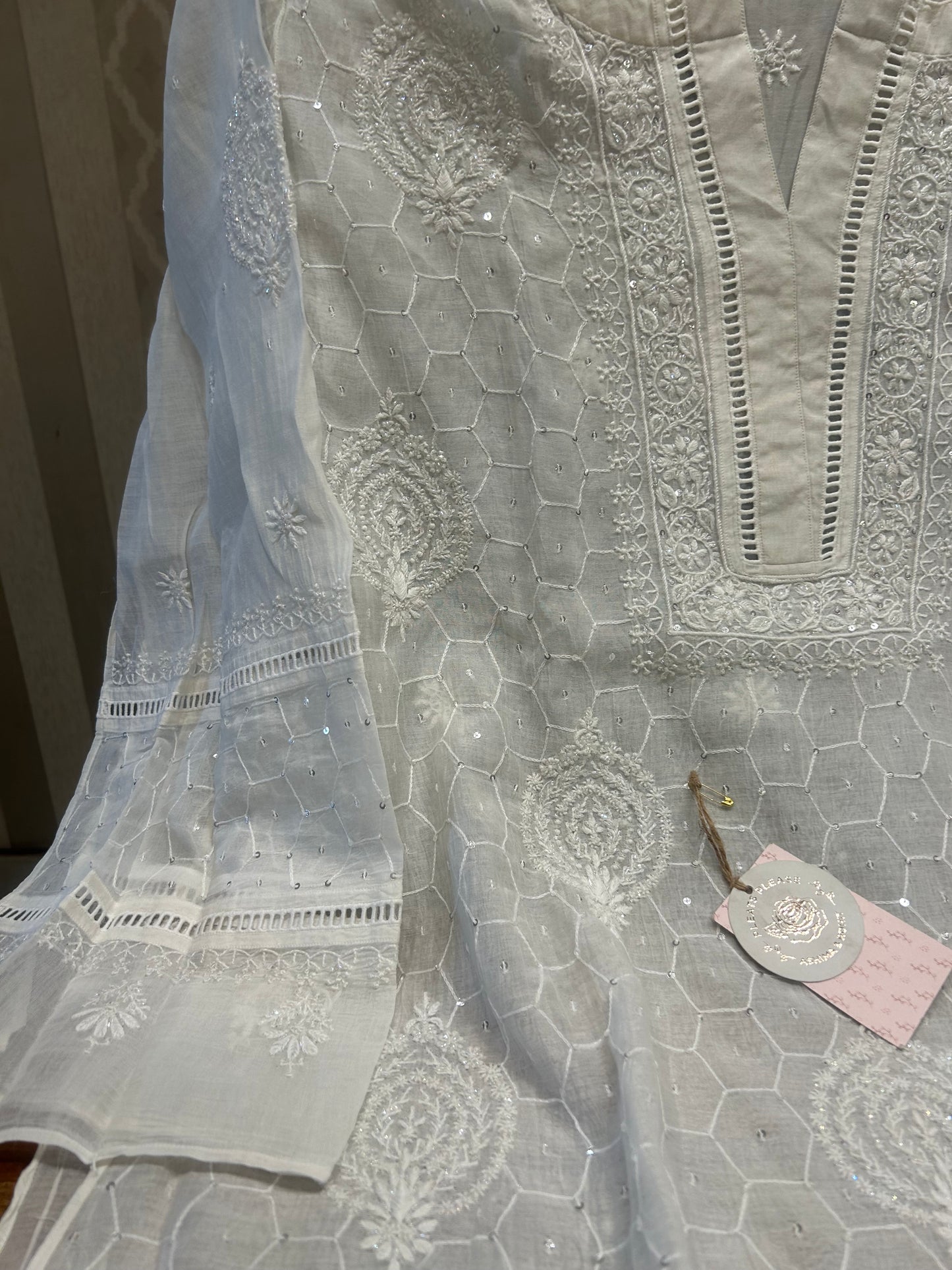 Dyeable Chanderi mul Chikankari Kurta and Dupatta Fabric