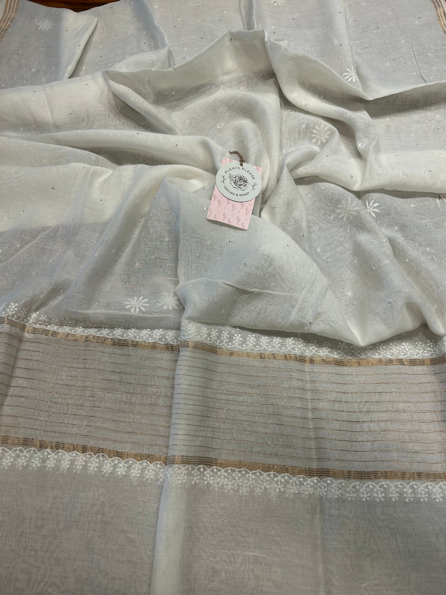 Dyeable Chanderi mul Chikankari Kurta and Dupatta Fabric