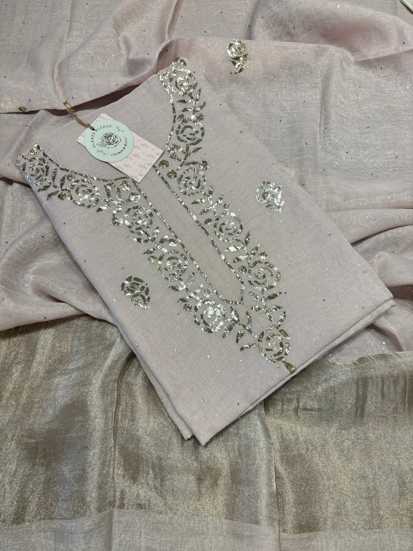 Lavender  Latte Tissue Badla Kurta and Dupatta Fabric