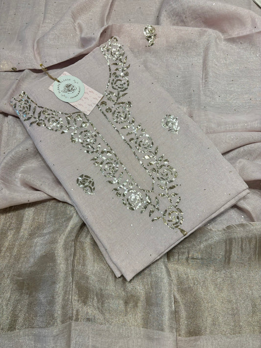Lavender  Latte Tissue Badla Kurta and Dupatta Fabric