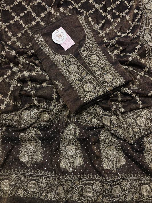 Black Pure Tissue Chikankari Kurta and Dupatta Fabric