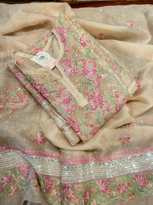 Blush Pink Chikankari  Organza Anarkali & Dupatta