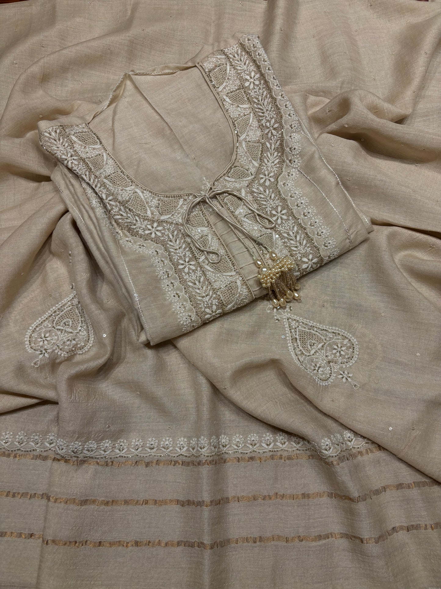 Dyeable Natural Silk Chikankari Kurta and Dupatta