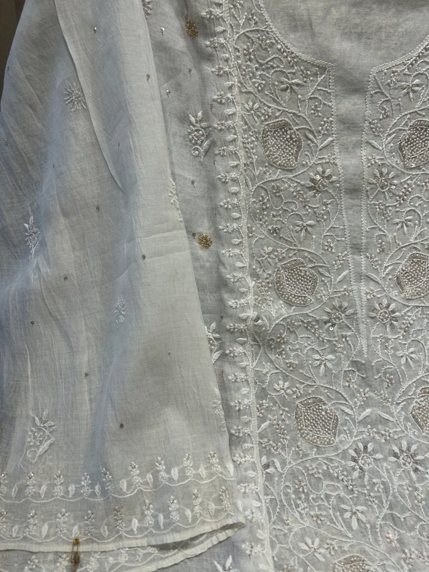 Dyeable Chanderi Mul Chikankari Kurta and Dupatta Fabric