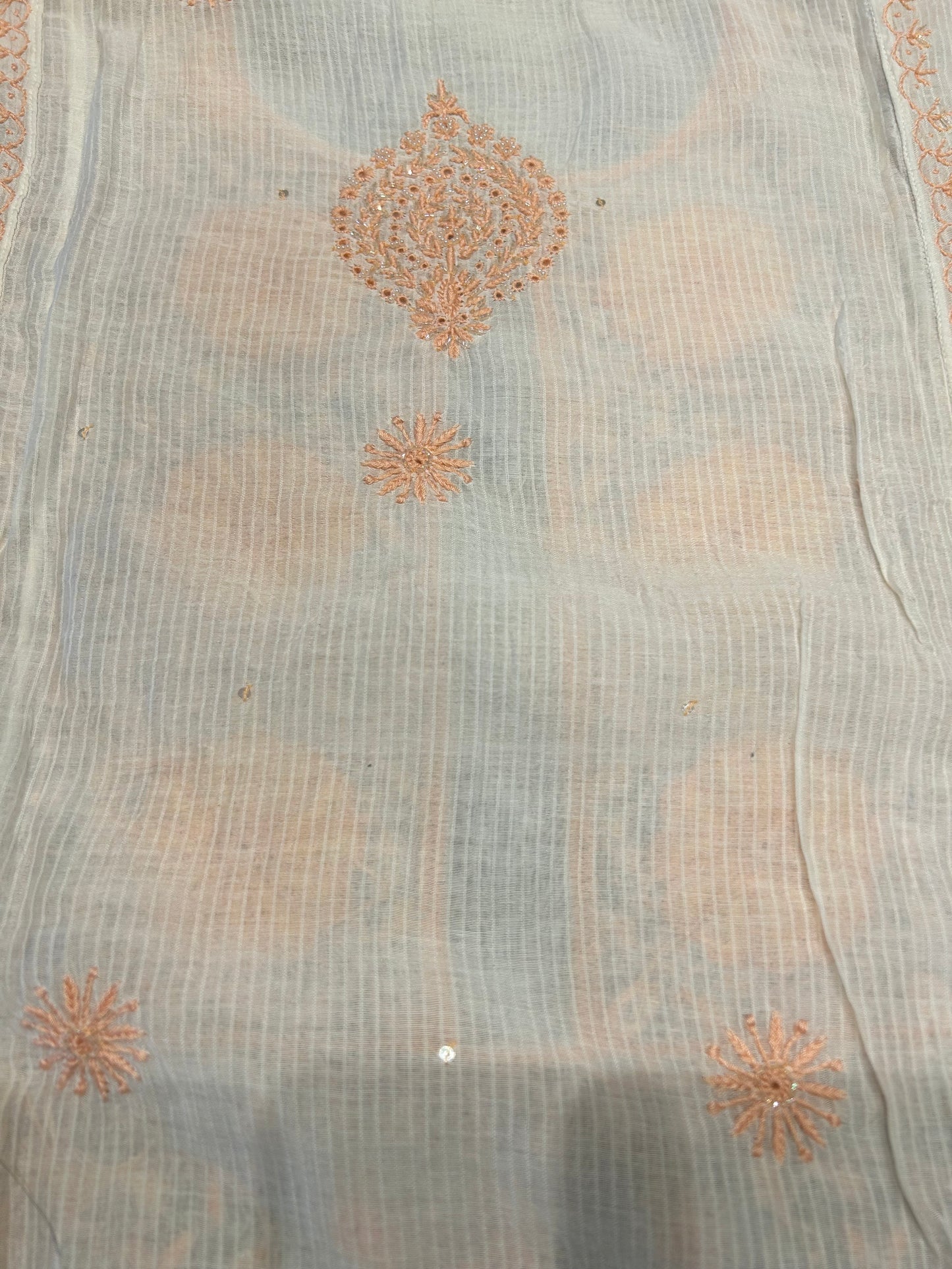 White Chanderi Maheshwari Chikankari Kurta and Dupatta