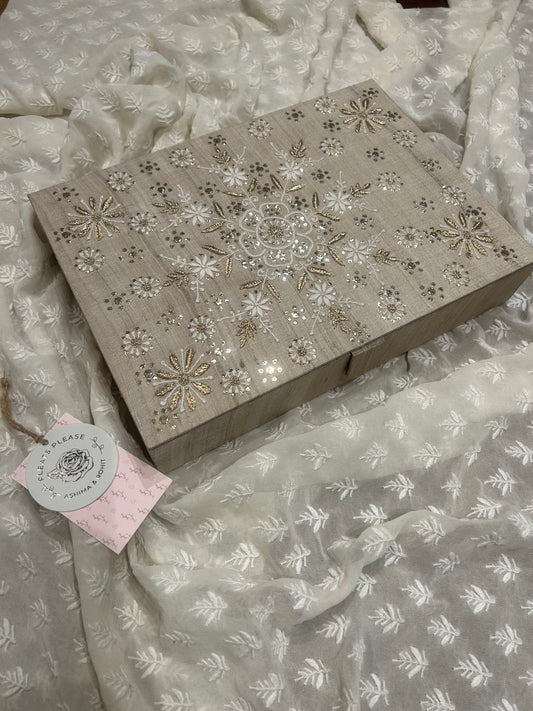 Natural Silk Chikankari Jewelery Box