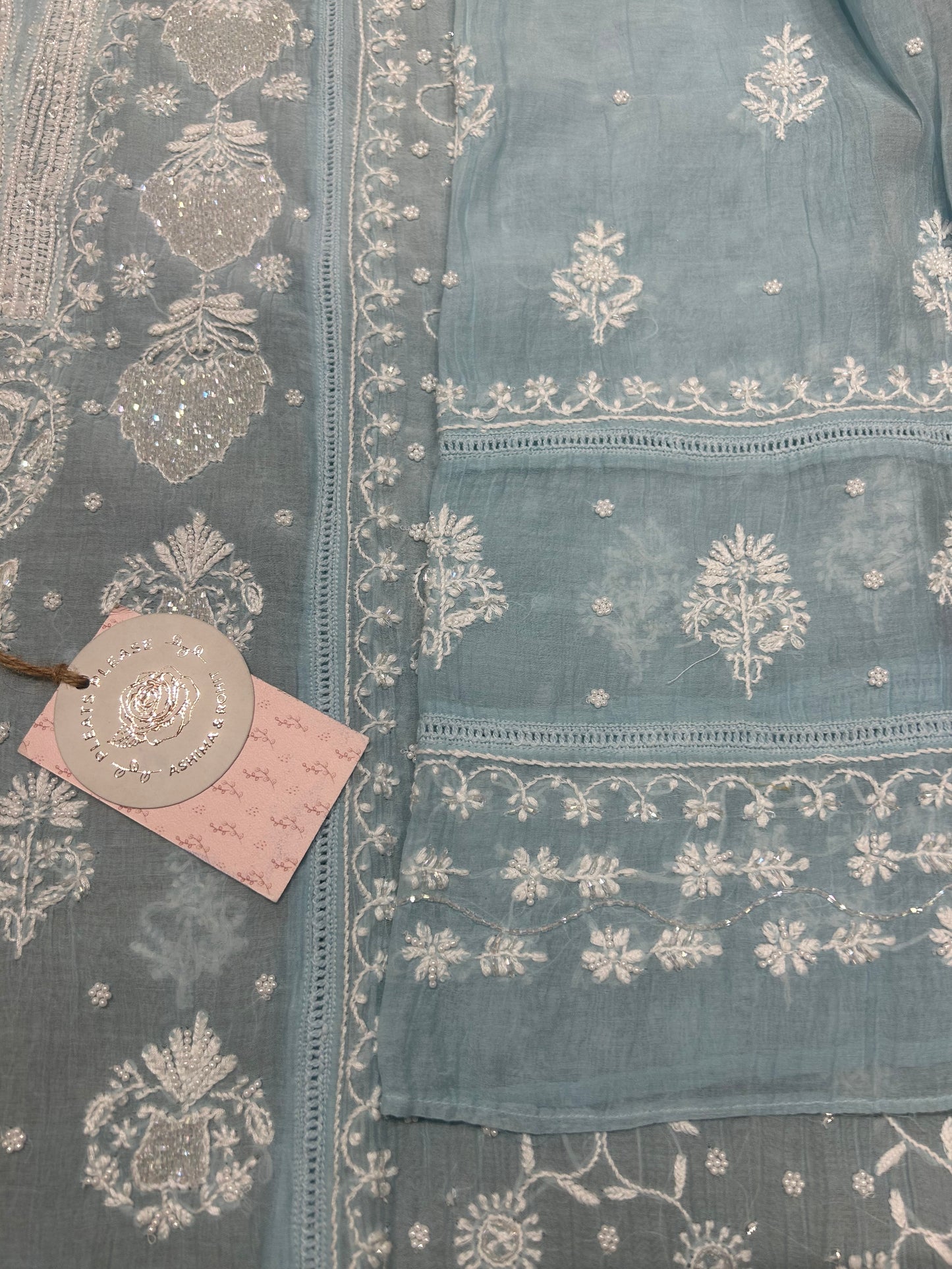 Powder Blue Chanderi Mul Chikankari Kurta & Dupatta Set