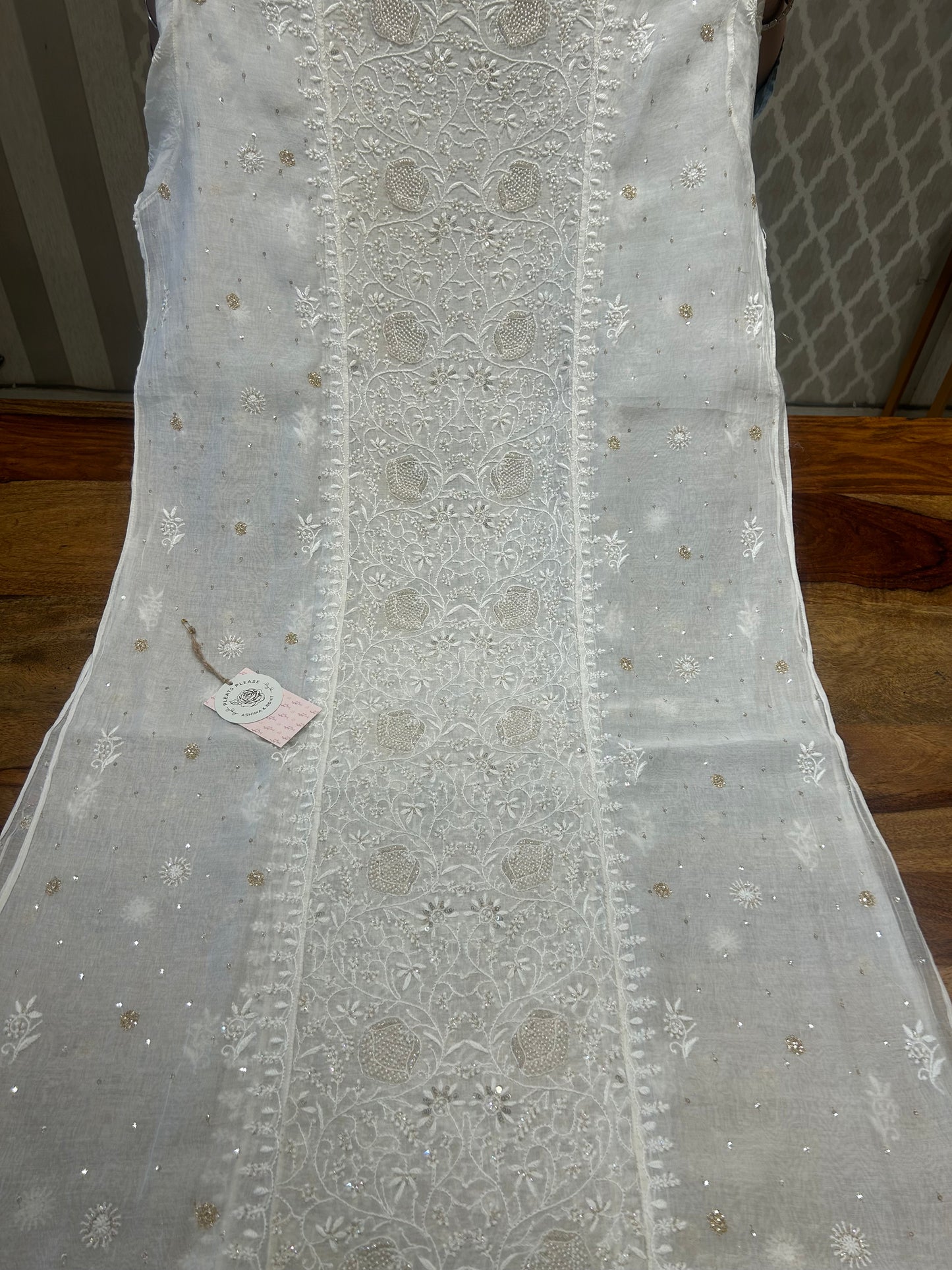 Dyeable Chanderi Mul Chikankari Kurta and Dupatta Fabric