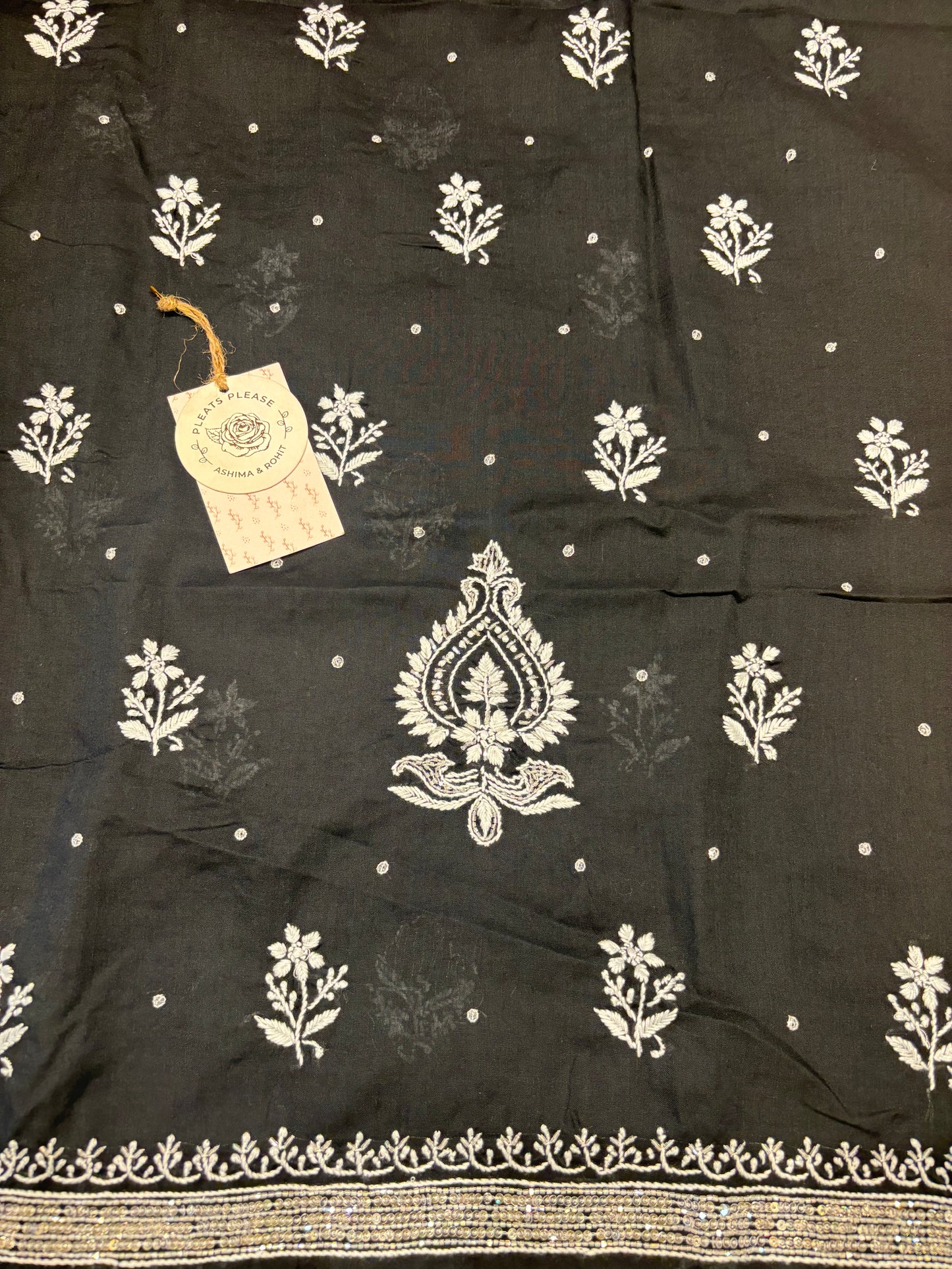 Black Mul Chikankari Kurta Fabric