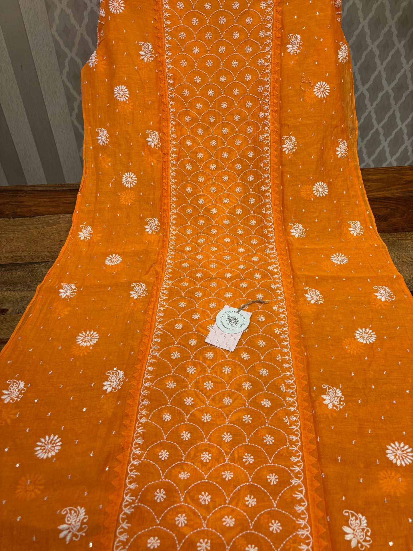 Orange Chanderi Mul Chikankari Kurta and Dupatta set