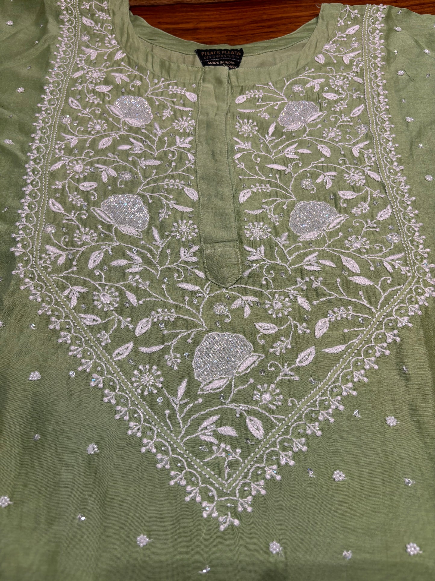 Green Chanderi Silk Chikankari Kurta and dupatta