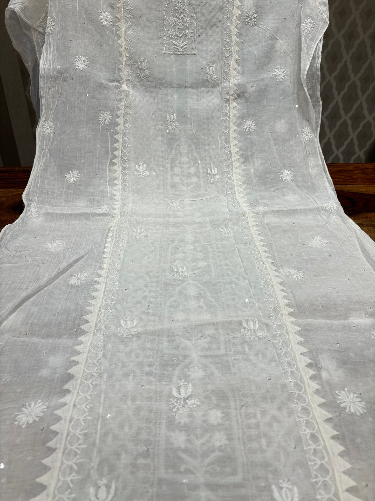 Dyeable Chanderi Mul Chikankari Kurta and Dupatta