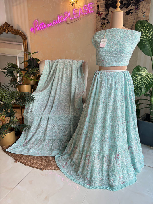 Sea Foam Pure Georgette Chikankari Lehenga