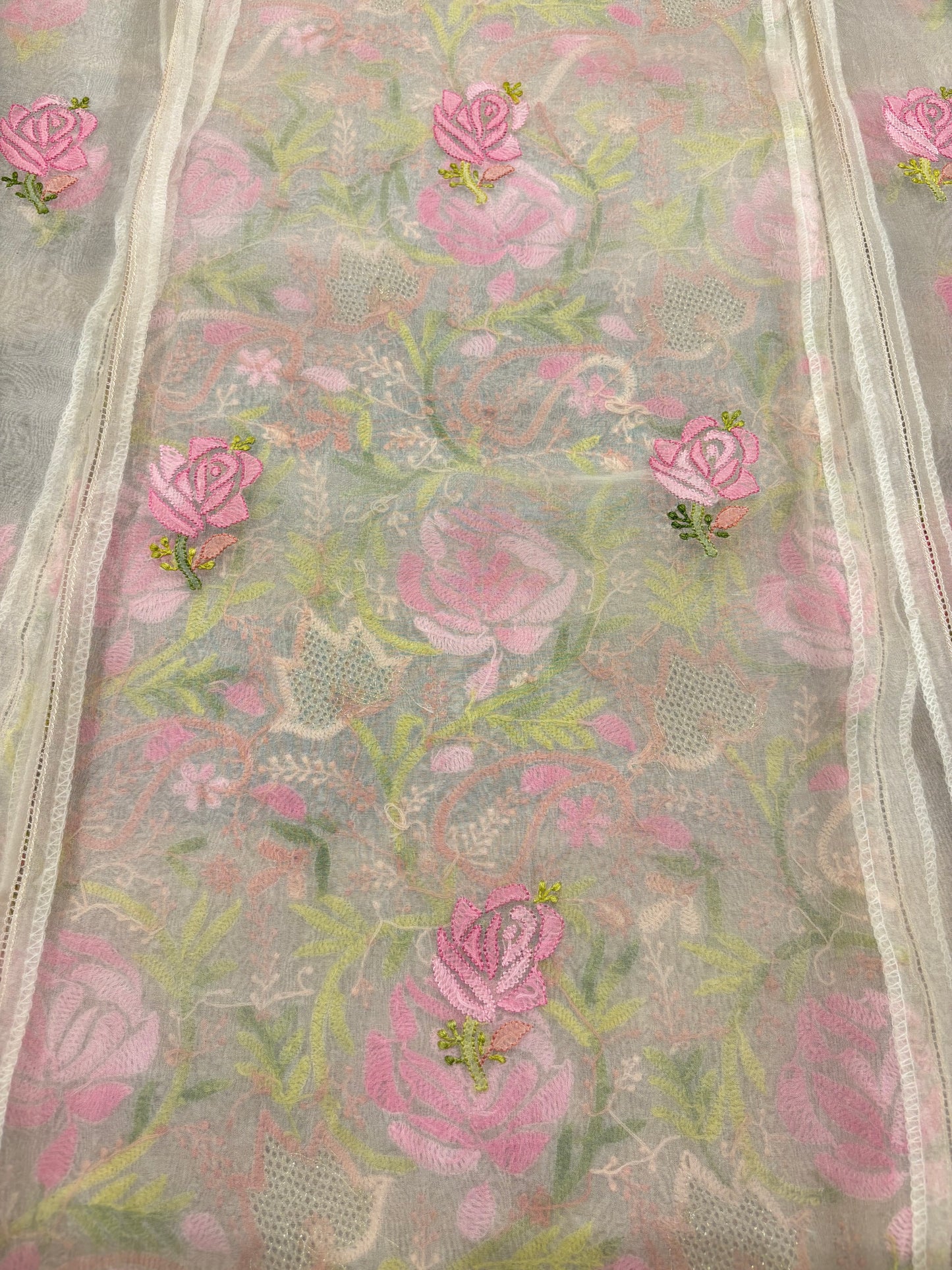 Ivory Organza Silk Chikankari Kurta and Dupatta