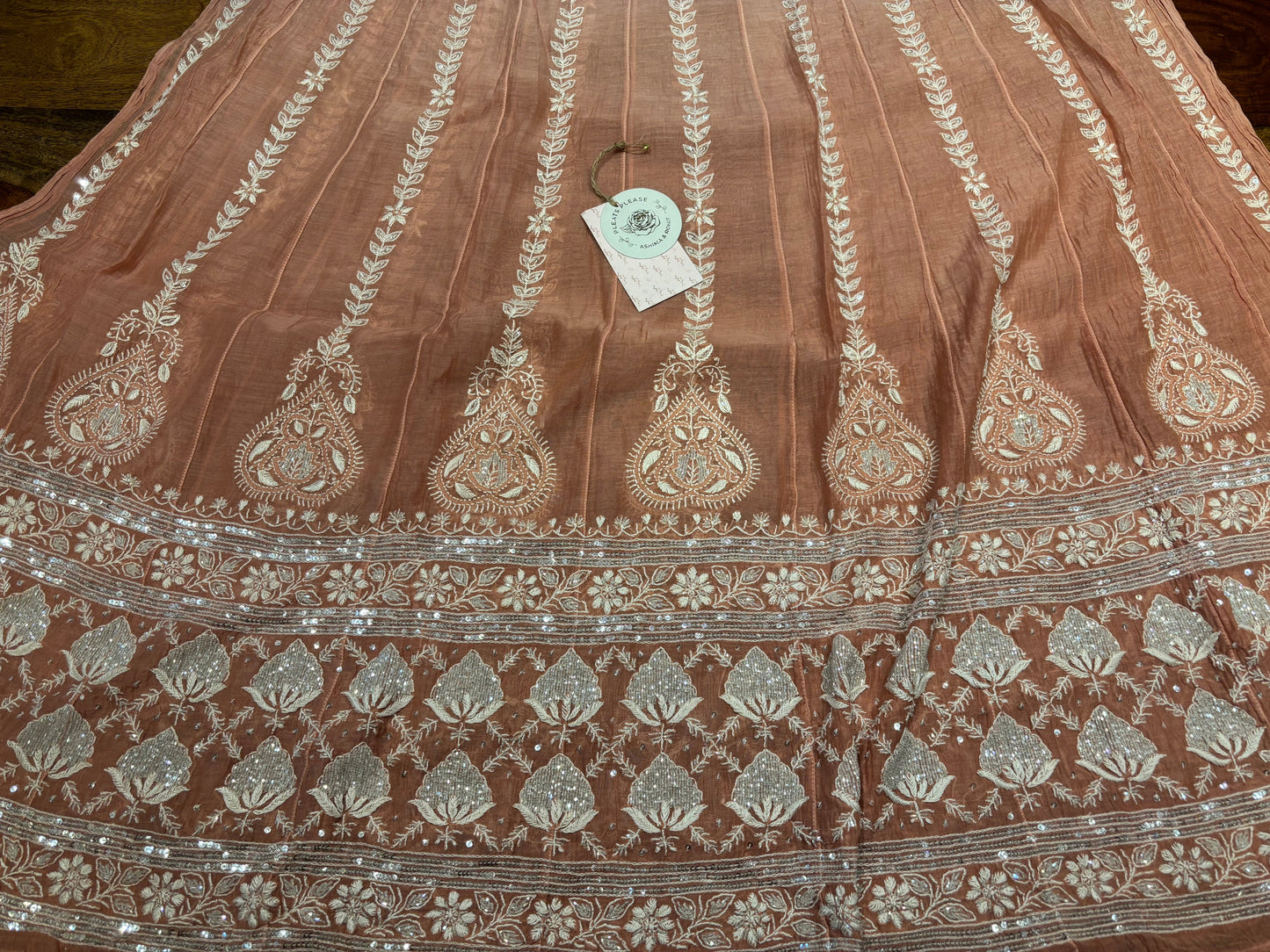 Rose Gold Ombre Chanderi Mul Chikankari Kurta And Dupatta Set