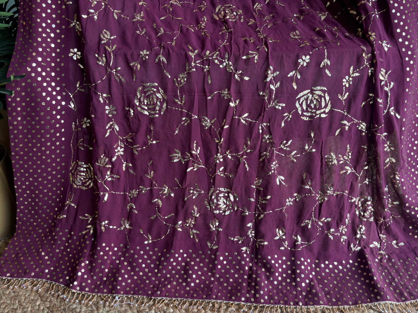 Wine Mukaish Pure And Premium Georgette Dupatta