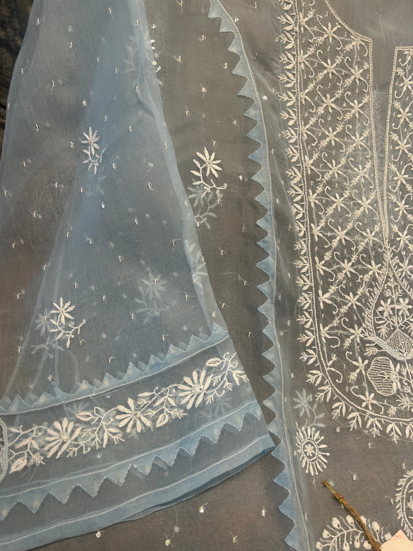 Sky Blue Organza Silk Kurta and Dupatta