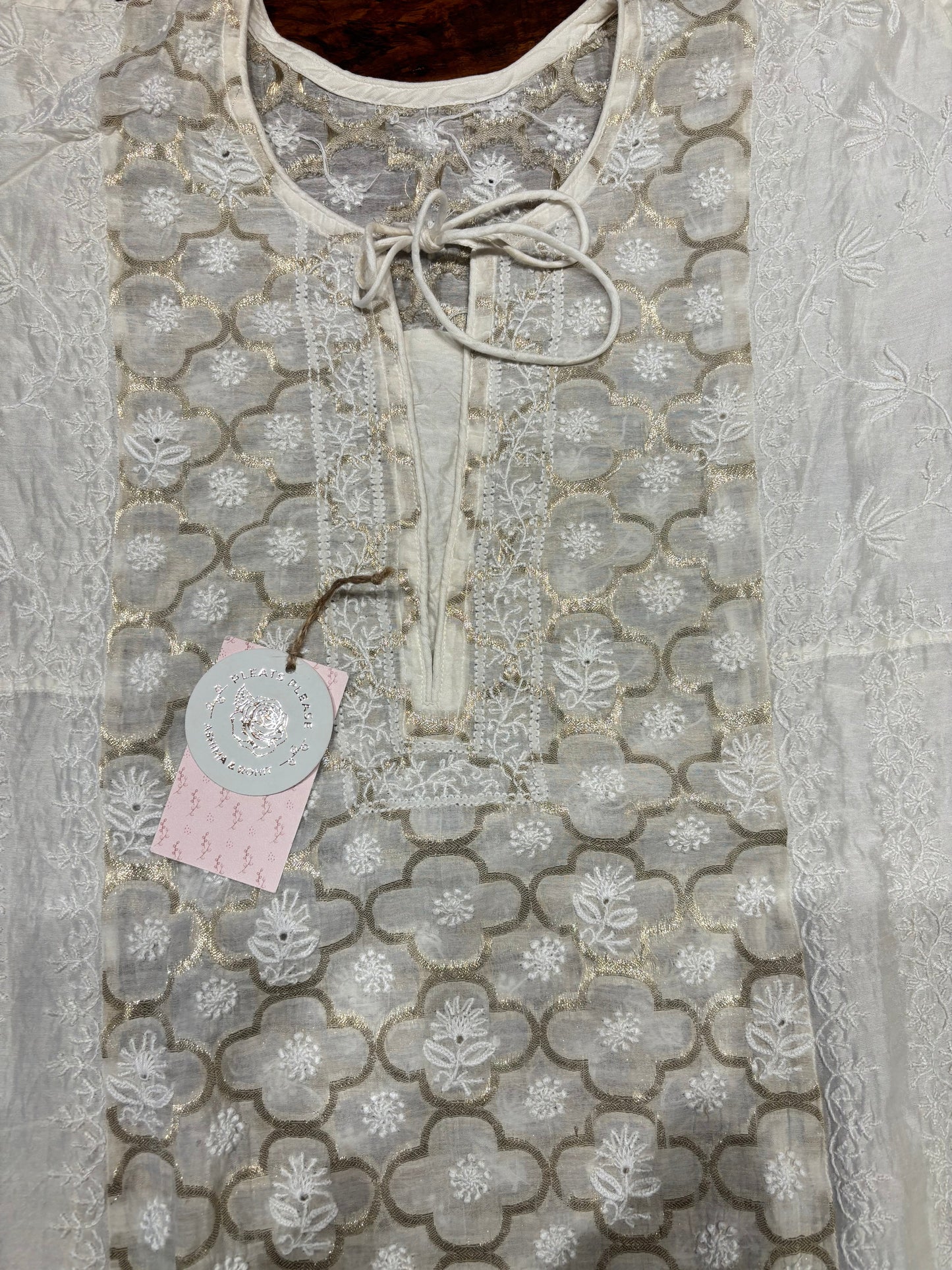 Dyeable Chanderi Mul Chikankari Anarkali and Dupatta set