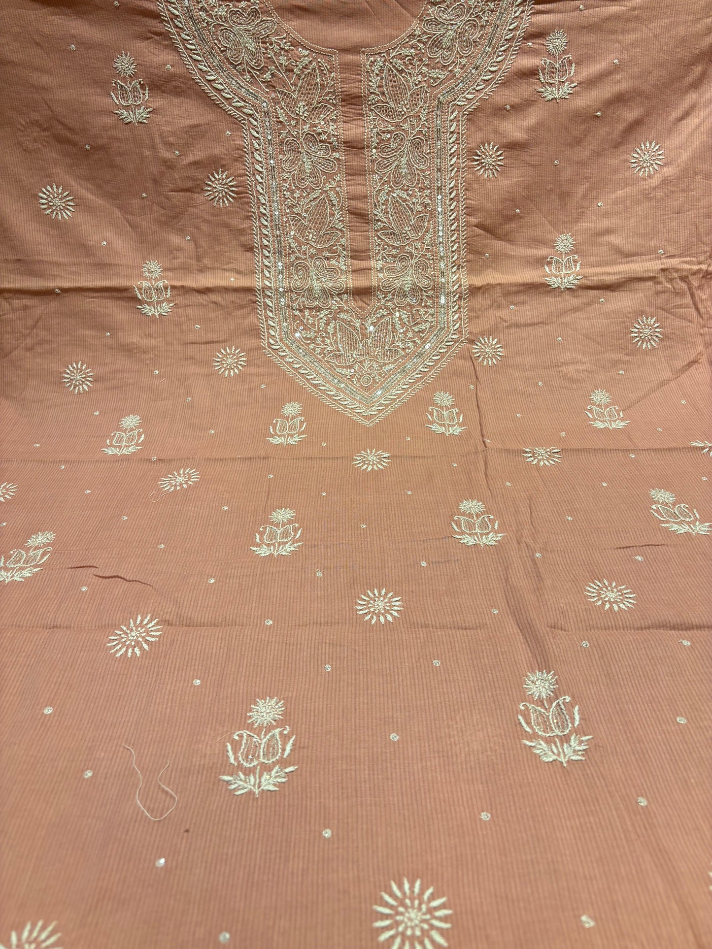 Rose Gold Mul Chikankari Kurta Fabric