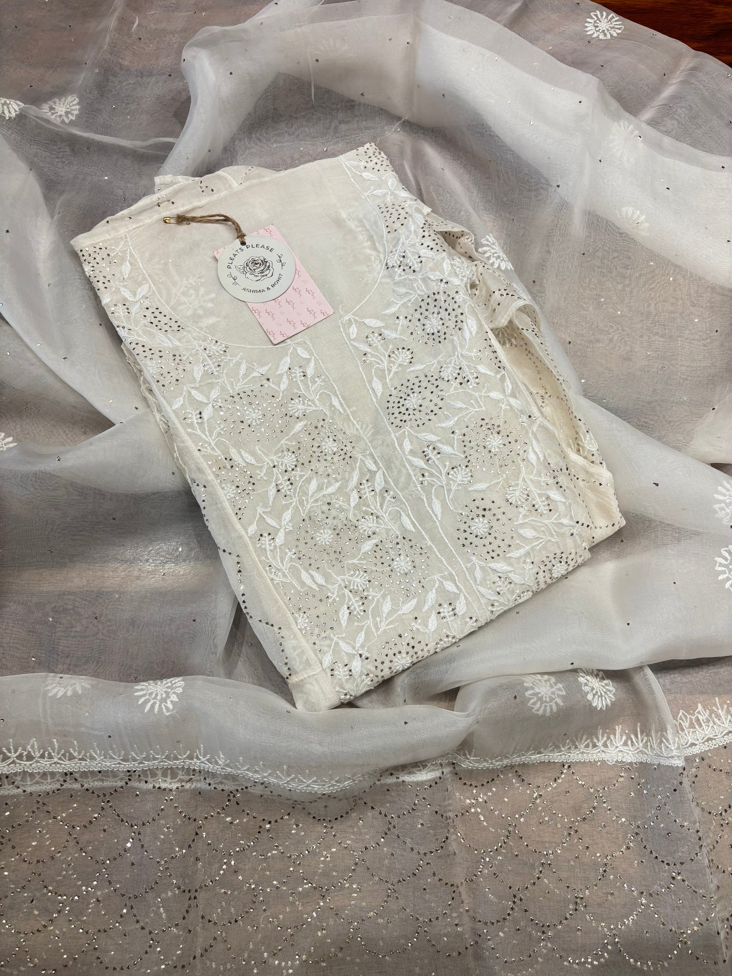 Dyeable Organza Chikankari Anarkali and Dupatta