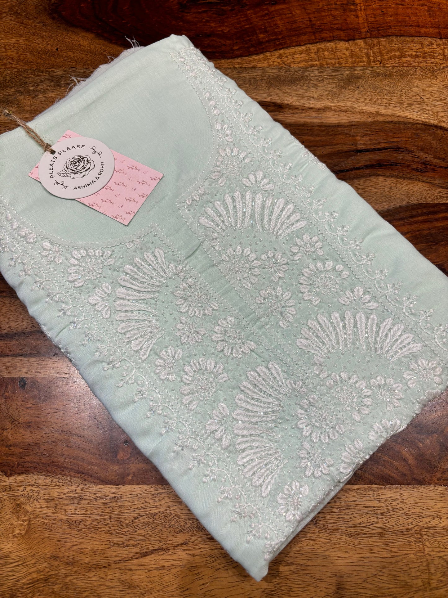 Peppermint Green Mul Chikankari Kurta Fabric