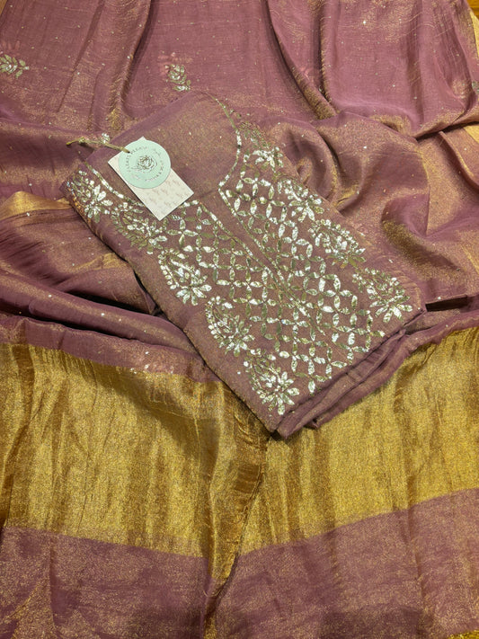 Garnet Pure Tissue Badla Kurta and Dupatta Fabric