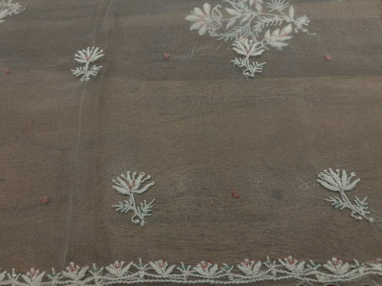 Dyeable Organza Silk Chikankari Kurta and Dupatta Fabric
