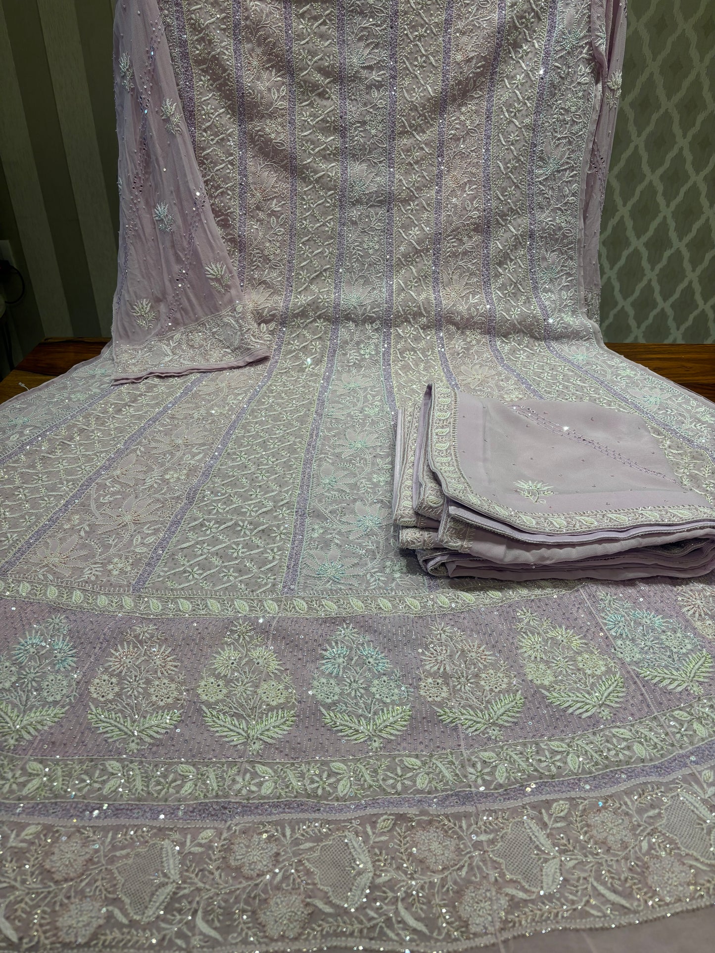 Lilac Pure Georgette Chikankari Anarkali and Dupatta