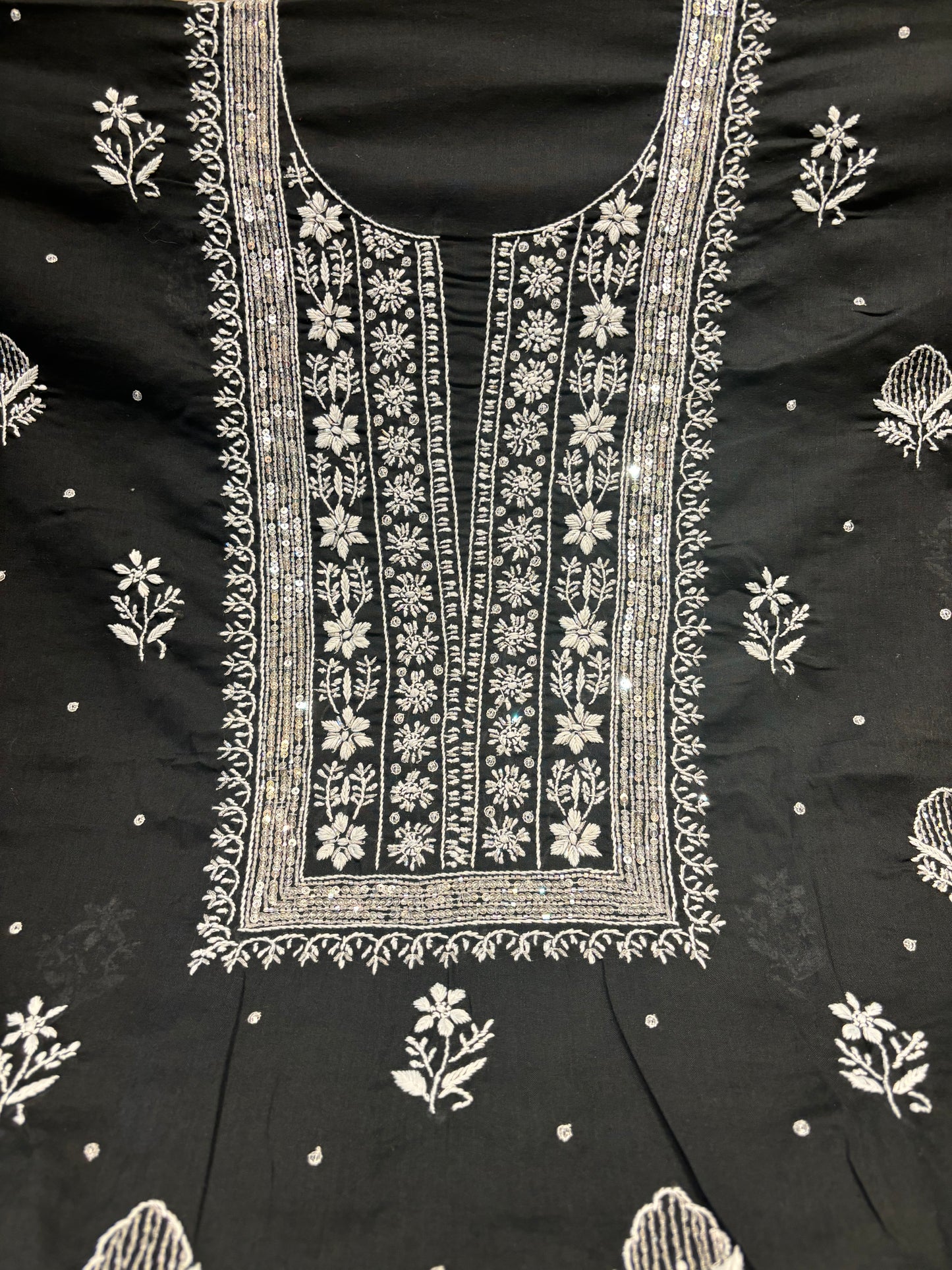 Black Mul Chikankari Kurta Fabric