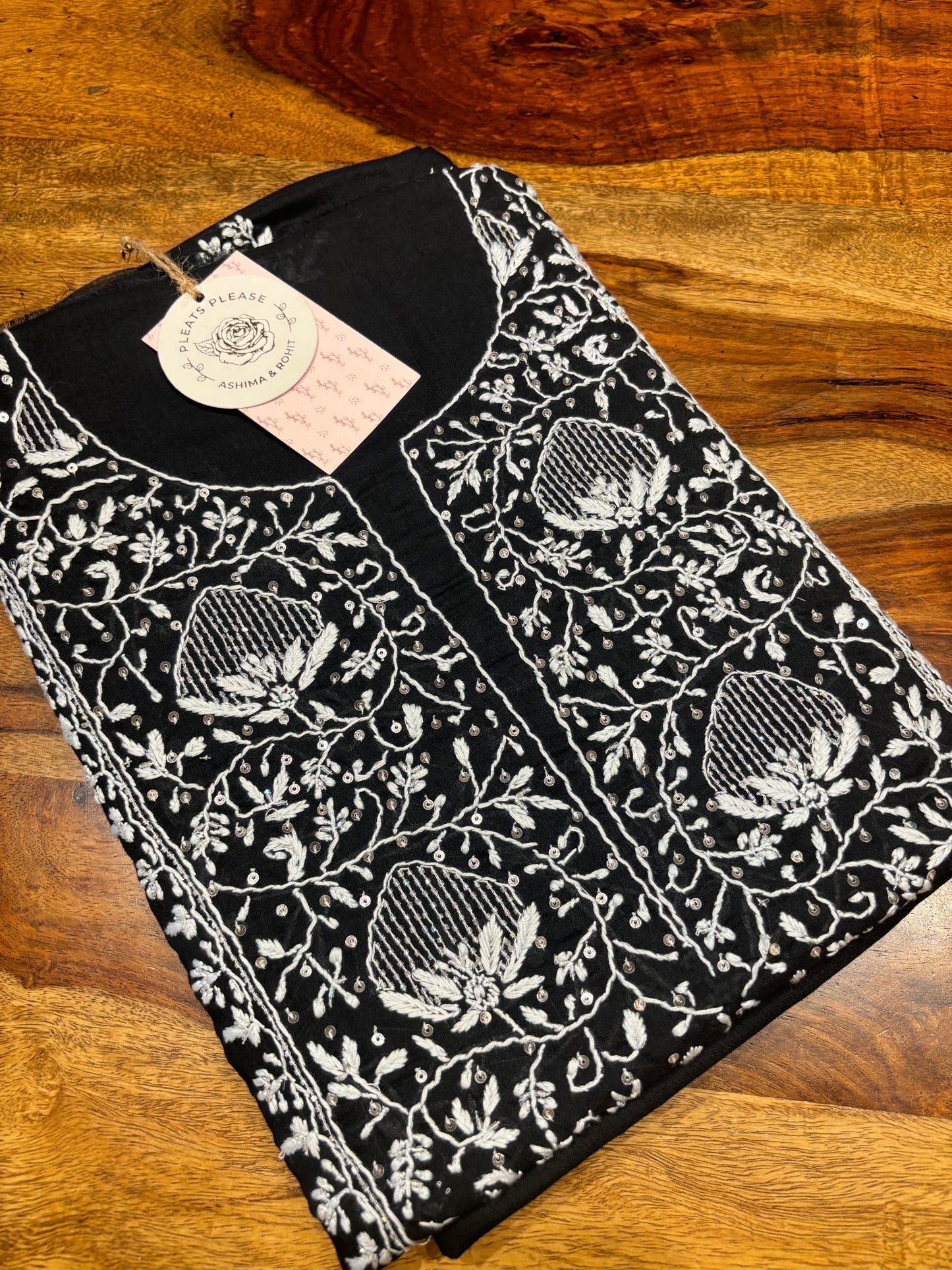 Black Mul Chikankari Kurta Fabric