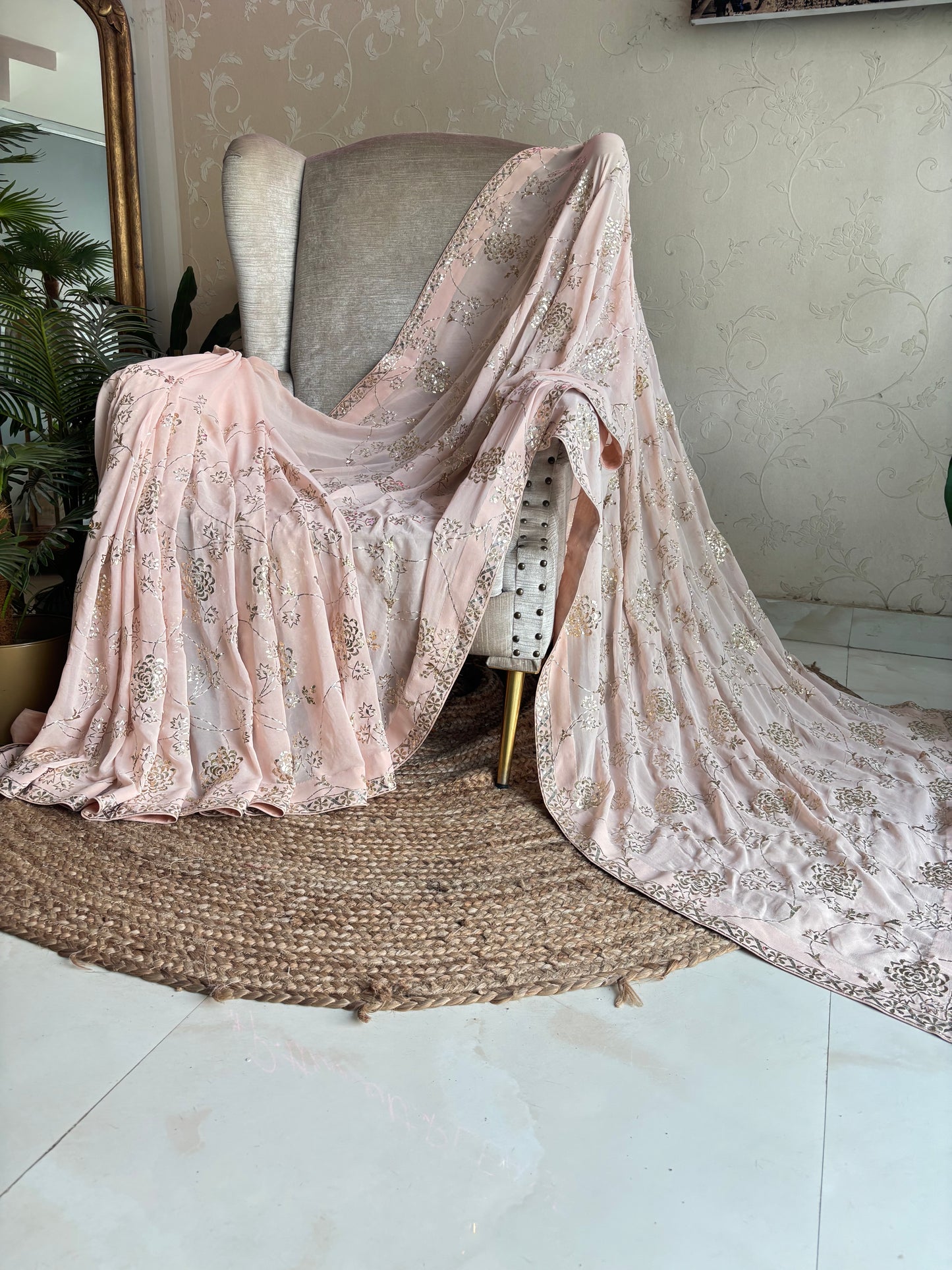 Camille Pink Pure Georgette Badla Saree