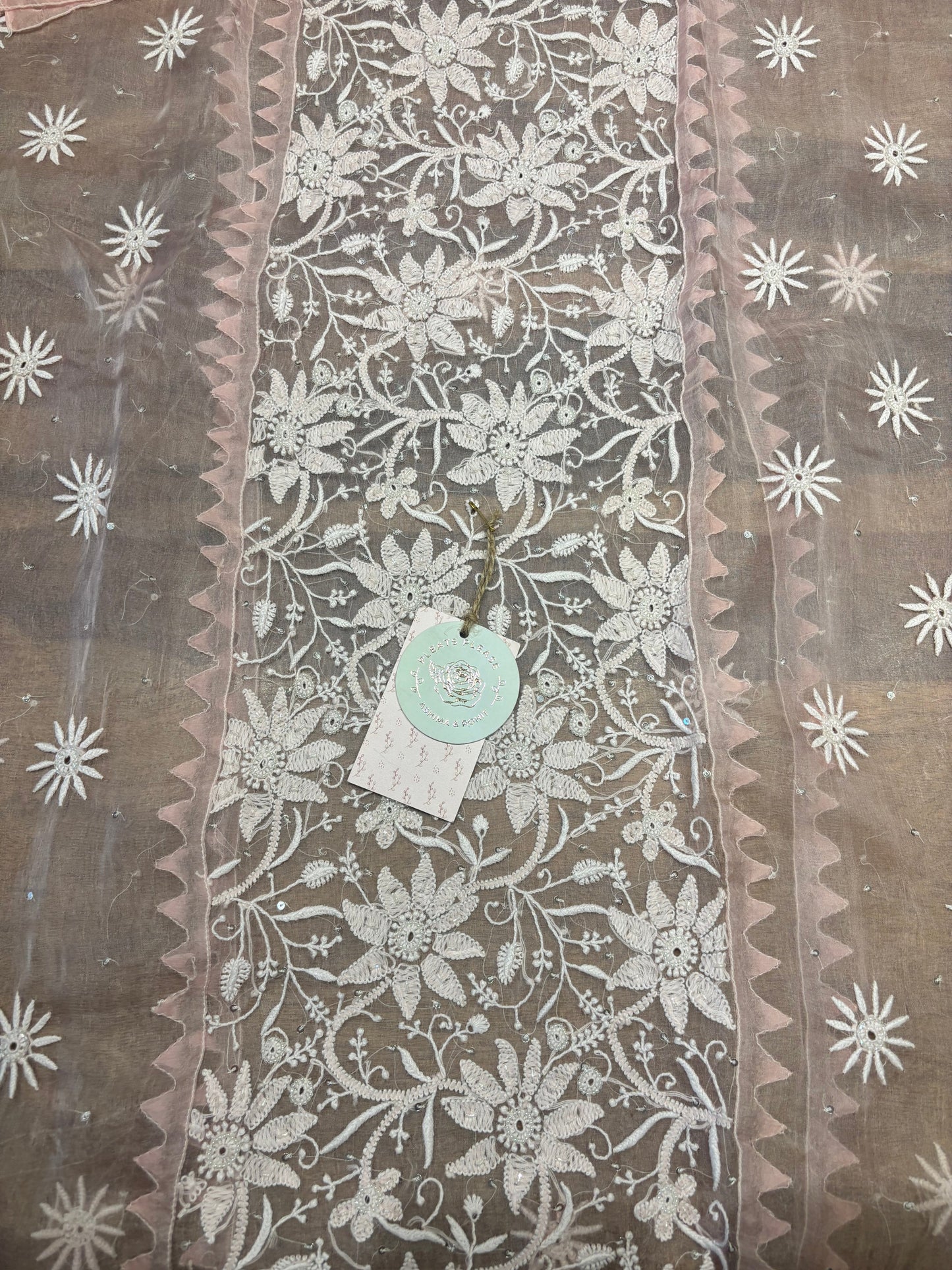 Pink Organza chikankari Kurta and dupatta set