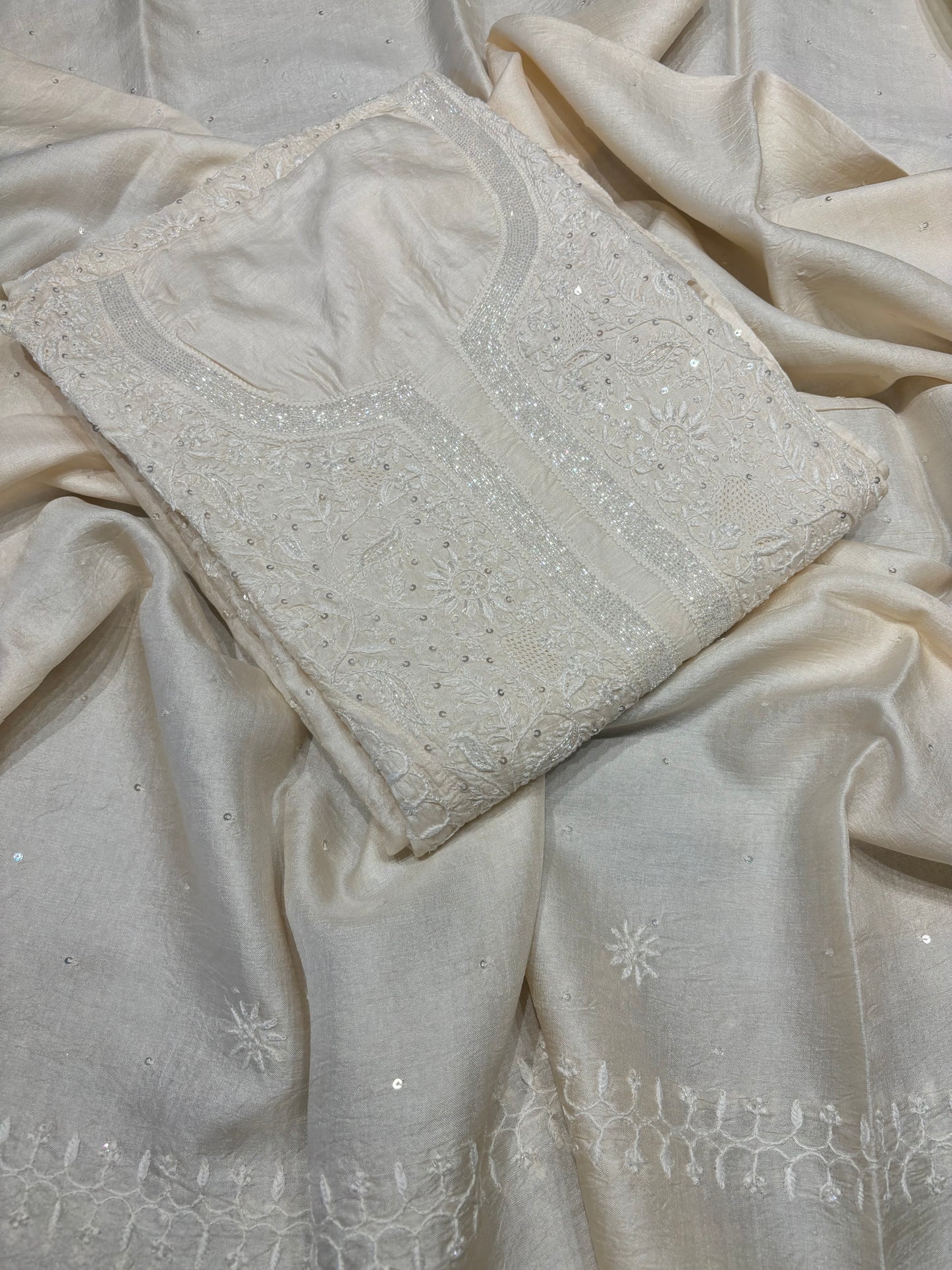 Dyeable Silk Chikankari Kurta and dupatta