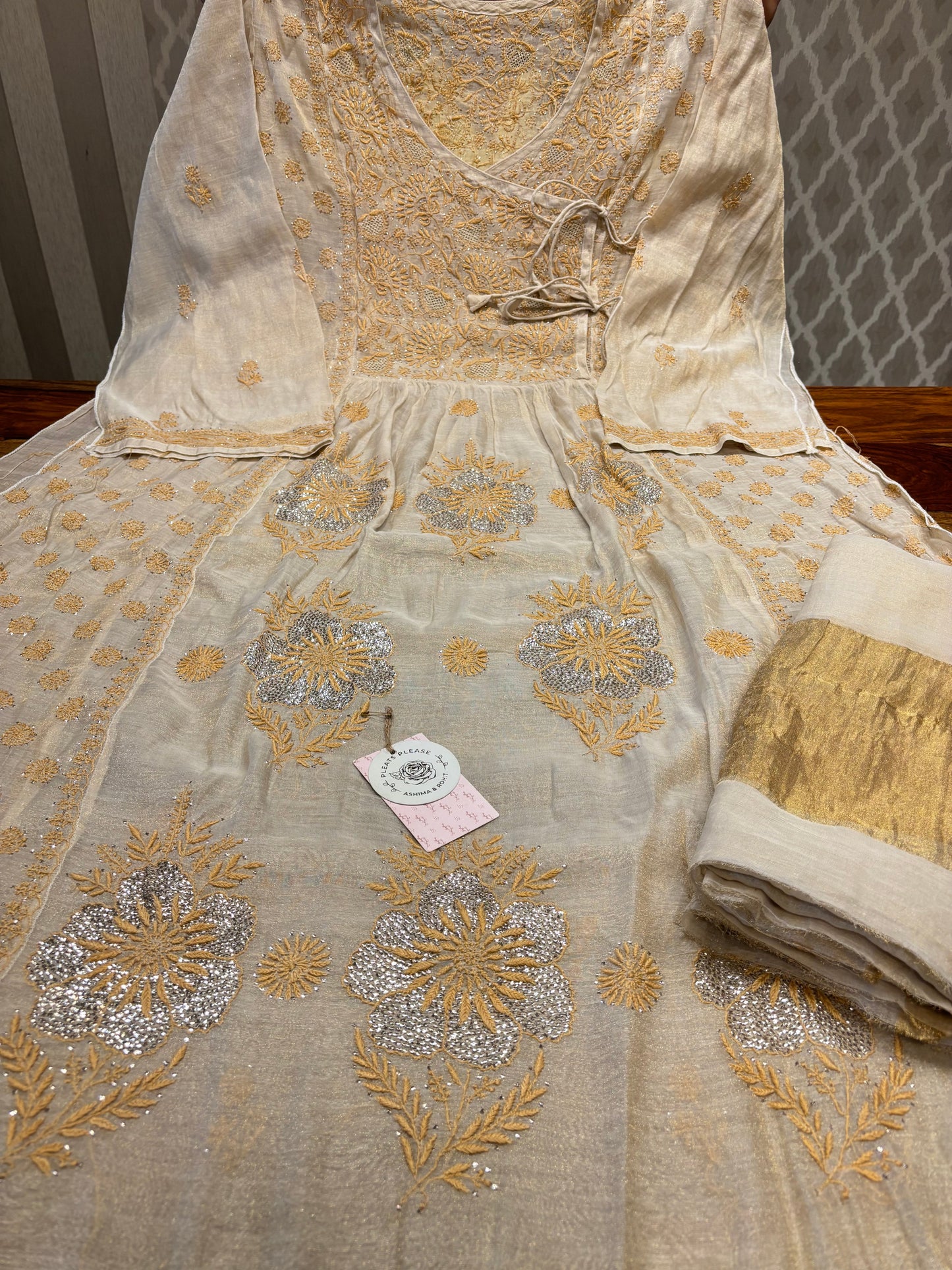 Dyeable Pure And Premium Tissue Angrakha And Dupatta Set
